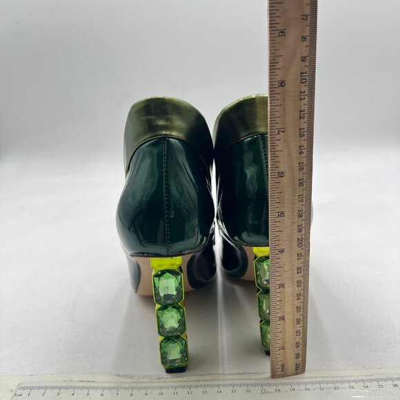 FSJ Green Pointed Toe Slip On Crystal Gorgeous Three Diamonds High Heel Pumps - Picture 5 of 8
